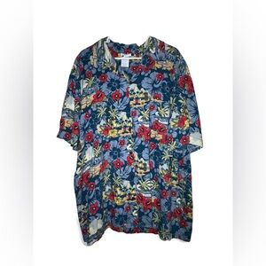 Disney Parks Men's Blue and Red Floral Shirt